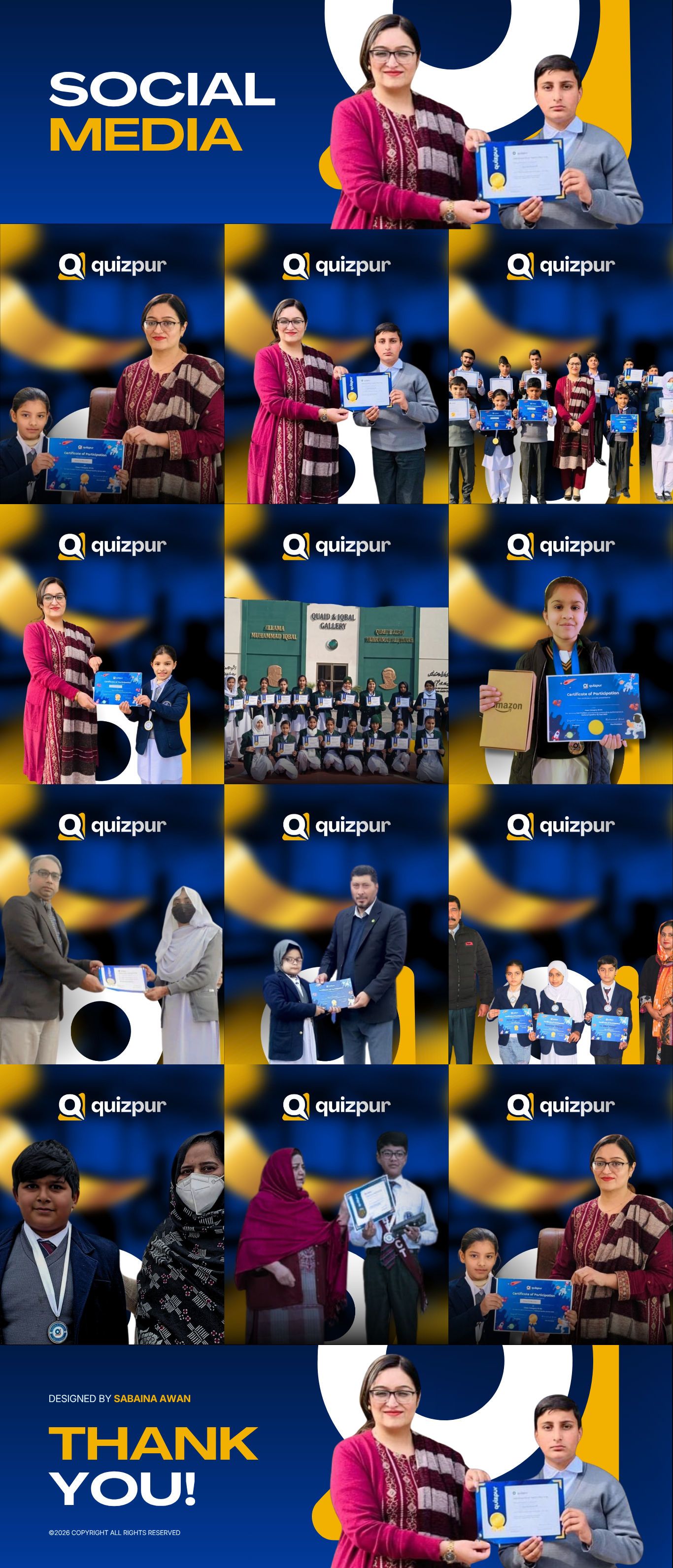 QuizPur — full social showcase, scroll to see the whole thing